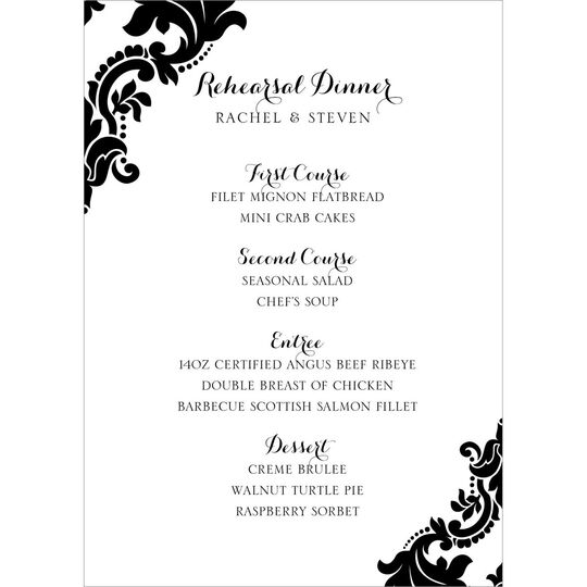 Black Damask Menu Cards